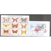 NÉVIS - BORBOLETA - 1 BLOCO + 9 SELOS