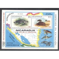 NICARAGUA - AEREO BLOCO - (1980) FAUNA/ ESPORTE: BLOCO NÃO CATALOGADO PELO YVERT - TARTARUGAS AQUÁTICAS EM VIAS DE DESAPARECER - BLOCO MINT