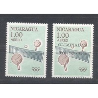 NICARAGUA AEREO - Y A-503 + 526 (1964) ESPORTE: TENIS DE MESA - JOGOS OLÍMPICOS DE TOKYO -1 C TENIS DE MESA + 1 C TENIS DE MESA COM SOBRECARGA OLIMPIADAS DE TOKYIO 1964- 2 SELOS MINT DE 2 SÉRIES GRANDES , MAS OS ÚNICOS SOBRE TENIS DE MESA