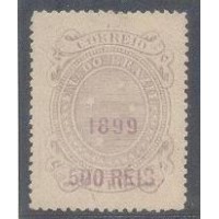 R-132A - 1899 - TIPO CRUZEIRO DO SUL - COM NOVOS VALORES EM SOBRECARGA - 500 RÉIS - DENTEAÇÃO 13 - NOVO - SEM GOMA - CHARNEIRA - DENTEAÇÃO 13 - RHM R$ 650,00 (130 UFs X R$ 5,00)