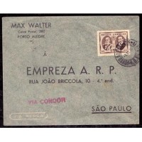 AÉREO - CARTA VIA CONDOR - COMEMORATIVO C0145 - FRANQUIA ISOLADA 1.200 RÉIS - CARIMBOS DE CHEGADA NO VERSO - CATÁLOGO R$ 180,00