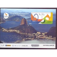 BL-184 – 1 BLOCO – ENTREGA DA BANDEIRA PARALÍMPICA – 2015 (2012) – ÁLBUM BRASIL 2015 PÁGINA 694 E SELOS DESTACADOS NA PÁGINA 695. - RHM UFs 50,00