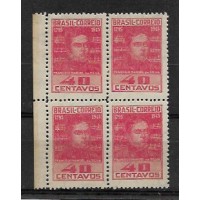 C-0203 - 1945 - QUADRA - 2ª COLUNA - 150 ANOS DO NASCIMENTO DE FRANCISCO MANOEL DA SILVA AUTOR DA MÚSICA DO HINO NACIONAL - COM FILIGRANA "O" - GOMADA - RHM R$ 800,00 (160 UFs X R$ 5,00)