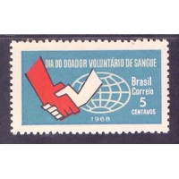C-0621 - NOVO - MÃOS SIGNIFICANDO DOAÇÃO DE SANGUE E GLOBO TERRESTRE - 1968 - VARIEDADES