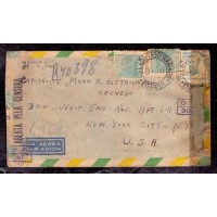 CENSURA - ENVELOPE REGISTRADO CIRCULADO DO RIO DE JANEIRO PARA NOVA IORQUE VIA AÉREO - 1945 - DIVERSOS CARIMBOS DE CONTROLE NO VERSO
