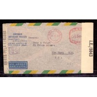 ENVELOPE - CIRCULADO DE SÃO PAULO PARA NOVA IORQUE (USA) EM 20/10/1943 - VIA AÉREA - ABERTO PELA CENSURA - FRANQUIA MECANICA - COMPANHIA ANTARCTICA PAULISTA