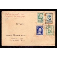 ENVELOPE - CIRCULADO REGISTRADO - 6 MAIO 1940 - COM SELOS COMEMORATIVOS E RARO RECIBO DE POSTAGEM (NO VERSO)