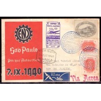 ENVELOPE CIRCULADO VIA VASP DE SÃO PAULO PARA O RIO DE JANEIRO - 1940 - CARIMBOS MUITO BEM APLICADOS - ENVELOPOE DO PARQUE ANTARCTICA - RECIBO VASP NO VERSO