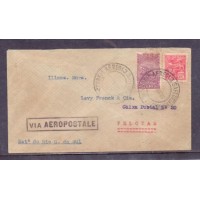 ENVELOPE CIRCULADO VIA AEROPOSTALE DO RIO DE JANEIRO EM 26 SET 1931 PARA PELOTAS (RS) COM CHEGADA NO VERSO EM 28 SET 1931