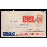 AÉREO - ENVELOPE CIRCULADO VIA AEROPOSTALE DE SÃO PAULO PARA BELÉM - CONTENDO SELO COMEMORATIVO CONGRESSO EUCARÍSTICO E AÉREO JAHU - INTERESSANTES CARIMBOS NO VERSO