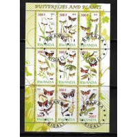 RUANDA - BORBOLETAS E PLANTAS - SÉRIE COM 9 SELOS USADOS EMITIDOS EM FOLHINHA