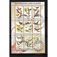 RUANDA - BORBOLETAS E PLANTAS - SÉRIE COM 9 SELOS USADOS EMITIDOS EM FOLHINHA - 2012