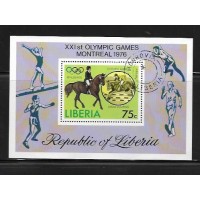 LIBÉRIA - Y BL 79 DO ANO 1976- OLIMPÍADA DE MONTREAL ( CANADÁ) HIPISMO - BLOCO USADO