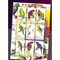 RUANDA - PERIQUITOS - SÉRIE COM 9 SELOS USADOS EMITIDOS EM FOLHINHA