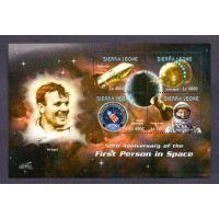 ASTRONOMIA - ESPAÇO - SATÉLITES - BLOCO 4 SELOS - `PRIMEIRA PESSOA NO ESPAÇO` - SERRA LEOA