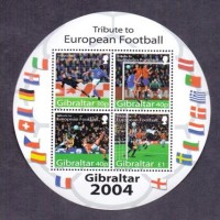 ESPORTE - FUTEBOL - BLOCO 4 SELOS - FORMATO REDONDO - GIBRALTAR - 2004