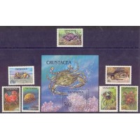 TANZÂNIA - 1994 - FAUNA MARINHA - CRUSTÁCEOS - 1 BLOCO + 7 SELOS