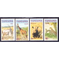 FAUNA - GIRAFA - CHETA - RINOCERONTE - ORYX - 4 SELOS - TANZÂNIA