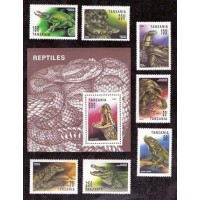 FAUNA - REPTÉIS - BLOCO (B217) + 7 SELOS (1214/20) - TANZÂNIA - 1993