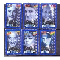 FRANÇA -Y 3187/3192 (1998) ATORES E ATRIZES DO CINEMA FRANCES; ROMY SCHINEIDER (1938-1982) - SIMONE SIGNORET (1921-1985) JEAN GABIN (1904-1976) LOIS DE FUNES (1914-1983)