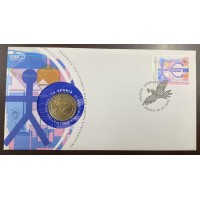 GRÉCIA - ENVELOPE COM 1 SELO + MOEDA 2 EUROS