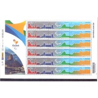 C-3398F – ENTREGA DA BANDEIRA OLÍMPICA – 2015 (2012) – MINIFOLHA COM 6 TRINCAS - ÁLBUM BRASIL 2015 PÁGINA 693A.