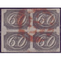 I-06 - INCLINADO - 60 RÉIS - QUADRA - TIPO IIa - CARIMBO VERMELHO - ÓTIMAS MARGENS – CANTO SUPERIOR RASGO RESTAURADO TRABALHO PROFISSIONAL - MÚLTIPLOS INCLINADOS SÃO MUITO ESCASSOS - RHM 2.000 UFS