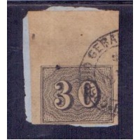 I-13 - CARIMBO CORREIO GERAL DA CORTE (CGC) - MARGEM SUPERIOR SUPER JUMBO - 30 RÉIS - VERTICAIS - SOBRE FRAGMENTO