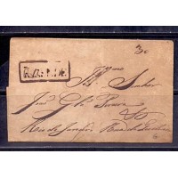 PRÉ-FILATÉLICO REZENDE (RJ) – P-RJ-28 – 1º/04/1835 – BOM ESTADO, PORÉM ABERTO EM ALGUNS LUGARES E COM CORROSÃO DA TINTA DO CARIMBO - RHM 500 UFS