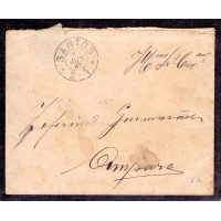 I-64 - SOBRECARTA - CIFRA BRANCA - CIRCULADA CARIMBO SANTOS E SÃO PAULO (VERSO) - MUITO BOM ESTADO - 04 DE JUNHO 1877