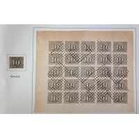 I-11 - VERTICAIS (OLHO DE CABRA) - 10 RÉIS - 4ª FALSIFICAÇÃO SPIRO - CATÁLOGO STUDART PÁG. 92 - FOLHA COMPLETA 25 FALSOS - ÓTIMO ESTADO + SELO ORGINAL CARIMBADO (65 UFS)