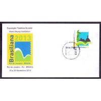 PB-002 - BRASILIANA LOGO 2 - RIO DE JANEIRO - ENVELOPE BRASILIANA 2013 - CARIMBO ABERTURA DA EXPOSIÇÃO- SELO PERSONALIZADO COM LOGO ANTIGO DOS CORREIOS - 2013 