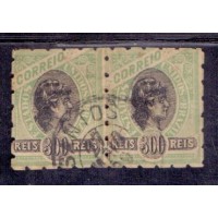 R-086aL - MADRUGADA - PAR DE 300 RÉIS - CARIMBO `SANTOS` - 1899 - TIPOS DE 1897 - DENTEAÇÃO GROSSA 5.5 7 - RHM R$ 400,00 (80 UFS)