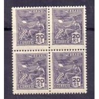 R-262 (1929) SÉRIE VOVÓ - FILIGRANA I - EUBRASIL EM ACRÓSTICO - HORIZONTAL - 20 SÉIS ARDÓSIA AVIAÇÃO - QUADRA MINT