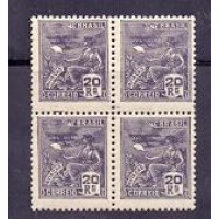 R-262 (1929) SÉRIE VOVÓ - FILIGRANA I - EU BRASIL EM ACRÓSTICO - HORIZONTAL - 20 SÉIS ARDÓSIA AVIAÇÃO - QUADRA MINT