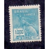 R-273  (1930) - SÉRIE VOVÓ FILIGRANA J ESTADINHO - 1$000  TURQUESA MERCÚRIO E GLOBO - SELO MINT - RHM: 90,00 UFS