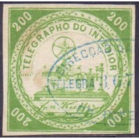 T-08 – 1869 – TELÉGRAFO 200 RÉIS – ALGARISMOS REDONDOS – CARIMBADO - PERFEITO – LINDAS MARGENS – EMITIDO SEM GOMA - RHM 700 UFS