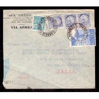 C-0081 - PACELLI - ENVELOPE CIRCULADO VIA CORREIO AÉREO EM 29 DE DEZEMBRO DE 1934 DO RIO DE JANEIRO PARA PARIS COM CHEGADA NO VERSO EM 07 DE JANEIRO DE 1935 - PACELLI 700 RÉIS E REGULARES DE 1.000 E 2.000 RÉIS
