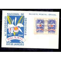 BILHETE POSTAL - 4° EXPOSIÇÃO NACIONAL DE ORQUIDEAS - 2 SELOS - CARIMBADO - 1946
