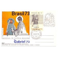 BILHETE POSTAL - SELO C0804 + CARIMBO CBC + 1ºDIA - 20º ANIVERSÁRIO DO GABRIELISMO BRASILEIRO - GABRIEL 73 - RELIGIÃO / ANJO