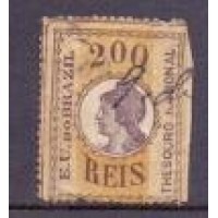 FILATELIA FISCAL - SELO - THESOURO NACIONAL - LEVE CARIMBO - ASSINATURA - 200 RÉIS