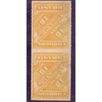 J-01 SPH - 1889 - JORNAIS (IMPÉRIO) - CIFRAS OBLÍQUAS - 10 RÉIS - LARANJA - NOVO - CHARNEIRA - COM MANCHAS - PAR SEM CORTE HORIZONTAL - VARIEDADE SUPER RARA - RHM 600 UFS