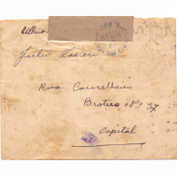 REVOLUÇÃO 1932 - PEQUENO ENVELOPE ENVIADO PARA SÃO PAULO COM CARIMBO M.M.D.C. - ETIQUETA DE FECHAMENTO - CARIMBOS EM AZUL NA FRENTE E NO VERSO - BOM ESTADO