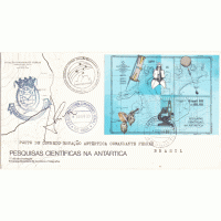 ANTÁRTICA AUTÓGRAFO DO COMANDANTE JOSÉ AUGUSTO DE ALENCAR MOREIRA – CHEFE DA ESTAÇÃO COMANDANTE FERRAZ (BRASIL) NA ILHA REI GEORGE EM 1988 – SOBRE FDC (ENVELOPE) BRASILEIRO CIRCULADO COM O BLOCO