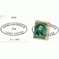 I-34A - DOM PEDRO II - PERCÊ - 100 RÉIS - COM CARIMBO AGÊNCIA DO CORREIO DA VIÇOSA - P.A. 1536