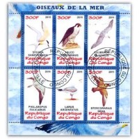 CONGO - AVES MARINHAS - SERIE 6 SELOS USADOS EMITIDOS EM FOLHINHA