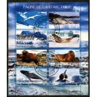 CONGO - FAUNA DA ANTARTICA - PINGUINS, BALEIAS, FOCAS - SERIE 8SELOS USADOS EMITIDOS EM FOLHINHA