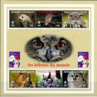 ÁFRICA  - CORUJAS 2012 - SÉRIE COM 6  SELOS USADOS EMITIDOS EM FOLHINHA