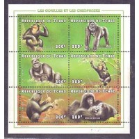 TCHAD - BLOCOS - 1999 - COM PONTO DE FERRUGEM - MACACOS E GURILAS 