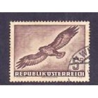 AUSTRIA - USADO - AEREO AVE - Y A-58 (1950) AVES -5s MARROM LILÁS - BUTIO (AVE DE PAPINA) 1 SELO DE SÉRIE DE 7 (O MAIS CARO) 